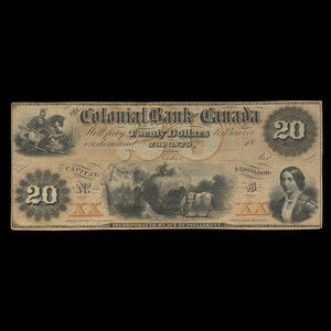 Canada, Colonial Bank of Canada, 20 dollars : 1863