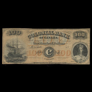 Canada, Colonial Bank of Canada, 100 dollars : 1863