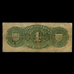 Canada, Consolidated Bank of Canada, 4 dollars : July 1, 1876