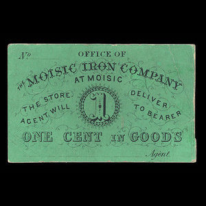 Canada, Moisic Iron Company, 1 cent : 1876