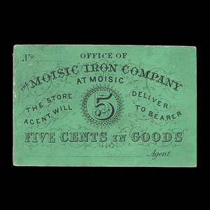 Canada, Moisic Iron Company, 5 cents : 1876