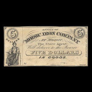 Canada, Moisic Iron Company, 5 dollars : 1876