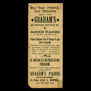 Canada, Britannia Piano Rooms, no denomination : 1887