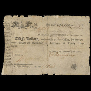 Canada, Army Bill Office, 10 dollars : January 1, 1815