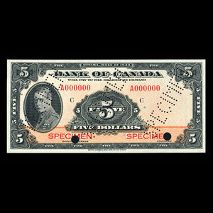 Canada, Bank of Canada, 5 dollars : 1935