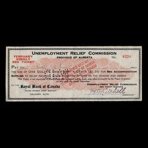 Canada, Alberta - Unemployment Relief Commission, 1 dollar, 20 cents : 1935