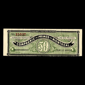 Canada, Compagnie de Primes de Montreal, 50 dollars : February 20, 1895
