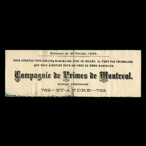 Canada, Compagnie de Primes de Montreal, 50 dollars : February 20, 1895
