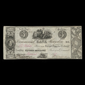 Canada, Commercial Bank (Kingston), 3 dollars : June 21, 1837