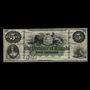 Canada, Province of Canada, 5 dollars : October 1, 1866