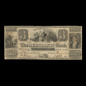 Canada, Merchants Bank (The), 3 dollars : June 1, 1837