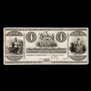 Canada, Bank of British North America, 4 dollars : March 1, 1854