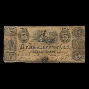 Canada, Merchants Bank (The), 5 dollars : July 4, 1837