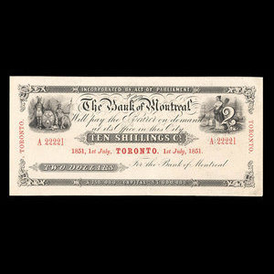 Canada, Bank of Montreal, 2 dollars : July 1, 1851