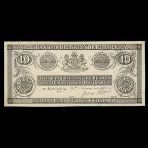 Canada, Bank of British North America, 10 dollars : November 30, 1865