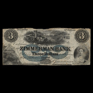 Canada, Zimmerman Bank, 3 dollars : February 1, 1859