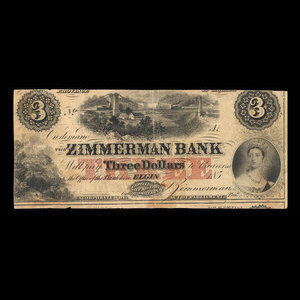 Canada, Zimmerman Bank, 3 dollars : December 1856