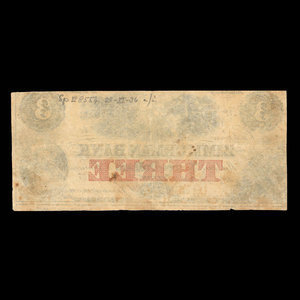Canada, Zimmerman Bank, 3 dollars : December 1856