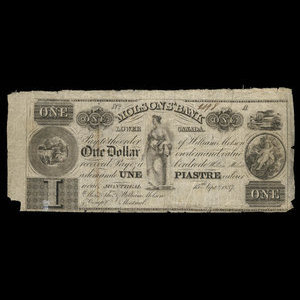 Canada, Molsons Bank, 1 dollar : September 15, 1837