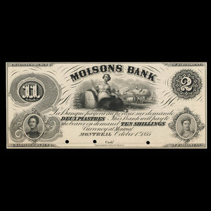 Canada, Molsons Bank, 2 piastres : October 1, 1855