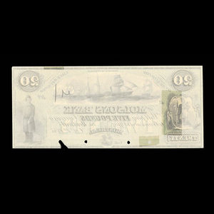 Canada, Molsons Bank, 20 dollars : October 1, 1855