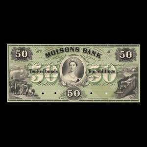 Canada, Molsons Bank, 50 dollars : October 1, 1855