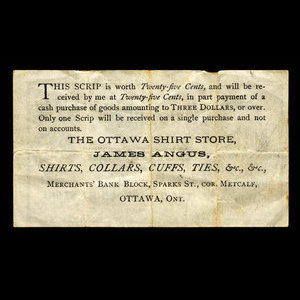 Canada, The Ottawa Shirt Store, 25 cents : 1894