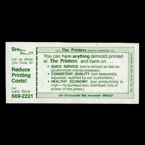 Canada, The Printers Graphic Services Ltd., 1 dollar : 1978