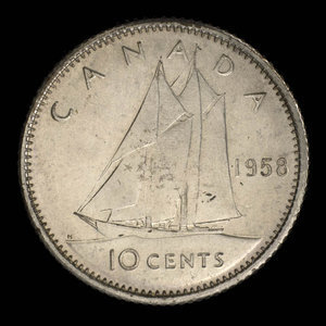 Canada, Elizabeth II, 10 cents : 1958