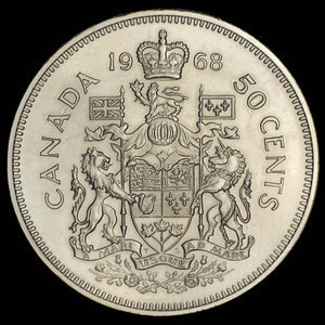 Canada, Elizabeth II, 50 cents : 1968