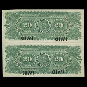 Canada, Bank of London in Canada, 20 dollars : December 1, 1883