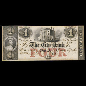 Canada, City Bank (Montreal), 4 dollars : 1876