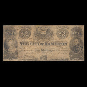 Canada, City of Hamilton, 2 dollars : September 1, 1855