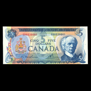 Canada, Bank of Canada, 5 dollars : 1972