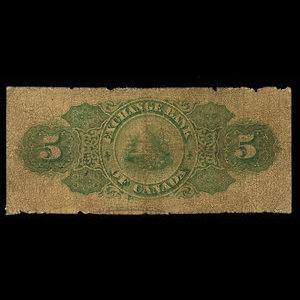 Canada, Exchange Bank of Canada, 5 dollars : October 1, 1872