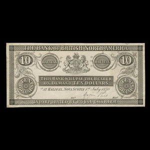 Canada, Bank of British North America, 10 dollars : July 1, 1870