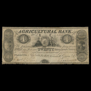 Canada, Agricultural Bank (Toronto), 4 dollars : April 1, 1835