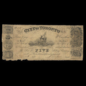 Canada, City of Toronto (Ontario), 1 dollar : July 5, 1851