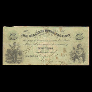 Canada, St. Alexis Spool Factory, 5 cents : April 1, 1882