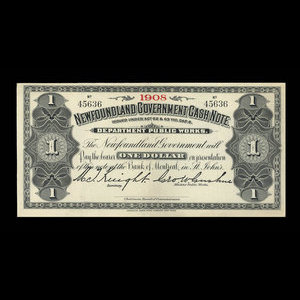 Canada, Newfoundland - Department of Public Works, 1 dollar : 1908