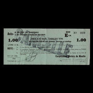 Canada, Corporation of Rivière-du-Moulin, 1 dollar : March 17, 1934