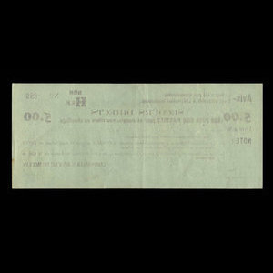 Canada, Corporation of Rivière-du-Moulin, 5 dollars : March 31, 1934