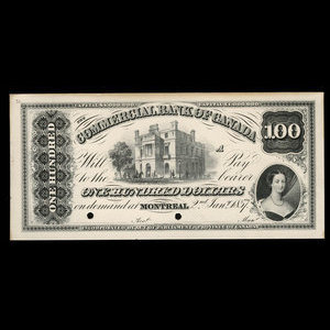 Canada, Commercial Bank of Canada, 100 dollars : January 2, 1857