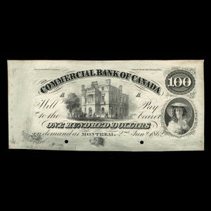 Canada, Commercial Bank of Canada, 100 dollars : January 2, 1862