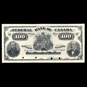 Canada, Federal Bank of Canada, 100 dollars : September 1, 1882