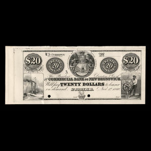 Canada, Commercial Bank of New Brunswick, 20 dollars : November 1, 1860