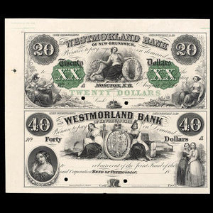 Canada, Westmorland Bank of New Brunswick, 20 dollars : 1859