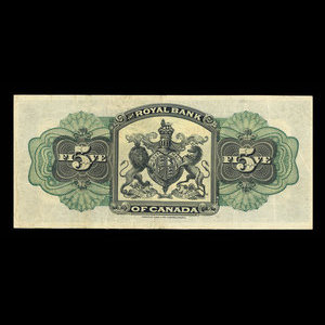 Canada, Royal Bank of Canada, 5 dollars : January 2, 1909