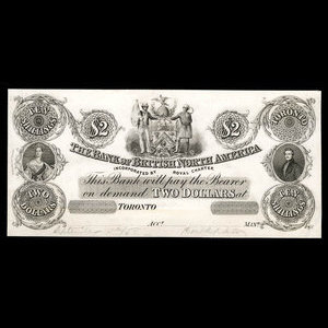 Canada, Bank of British North America, 2 dollars : 1857