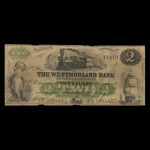 Canada, Westmorland Bank of New Brunswick, 2 dollars : August 1, 1861